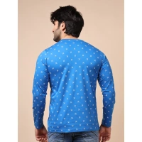 Men's Casual Cotton Printed Round Neck Full Sleeve T-Shirt (Blue) - M