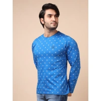 Men's Casual Cotton Printed Round Neck Full Sleeve T-Shirt (Blue) - M