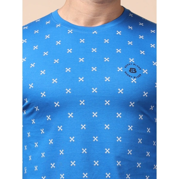 Men's Casual Cotton Printed Round Neck Full Sleeve T-Shirt (Blue) - M