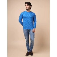 Men's Casual Cotton Printed Round Neck Full Sleeve T-Shirt (Blue) - M