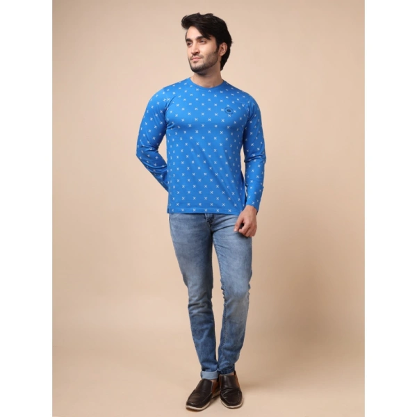 Men's Casual Cotton Printed Round Neck Full Sleeve T-Shirt (Blue) - M