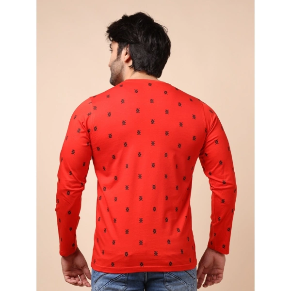 Men's Casual Cotton Printed Round Neck Full Sleeve T-Shirt (Red) - S