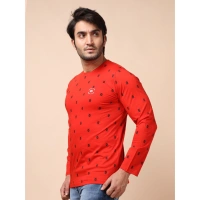 Men's Casual Cotton Printed Round Neck Full Sleeve T-Shirt (Red) - S