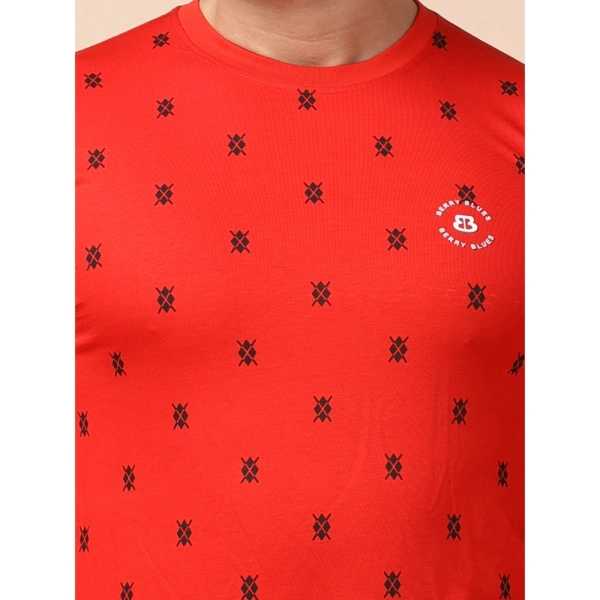 Men's Casual Cotton Printed Round Neck Full Sleeve T-Shirt (Red) - S
