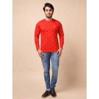 Men's Casual Cotton Printed Round Neck Full Sleeve T-Shirt (Red) - S