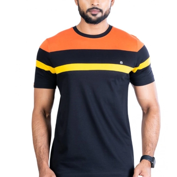 Men's Casual Cotton Printed Round Neck Half Sleeve T-Shirt (Black) - 2XL