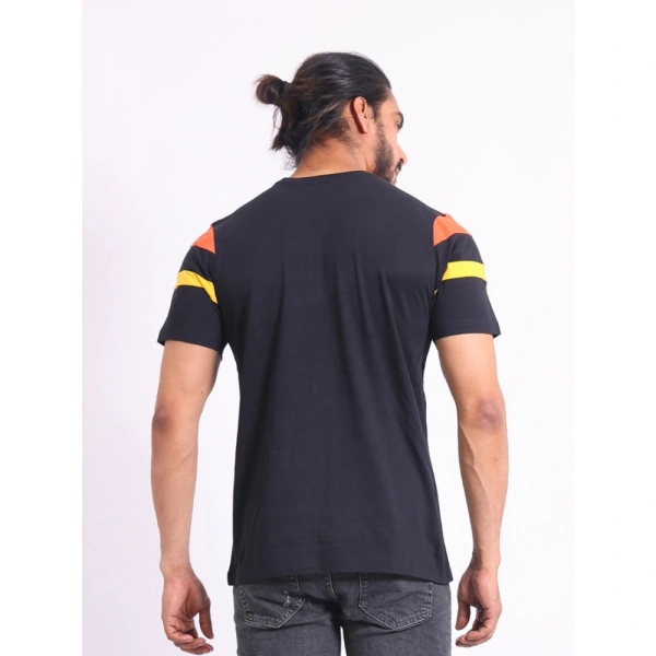Men's Casual Cotton Printed Round Neck Half Sleeve T-Shirt (Black) - 2XL