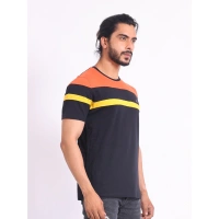Men's Casual Cotton Printed Round Neck Half Sleeve T-Shirt (Black) - 2XL
