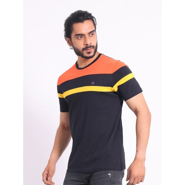 Men's Casual Cotton Printed Round Neck Half Sleeve T-Shirt (Black) - 2XL