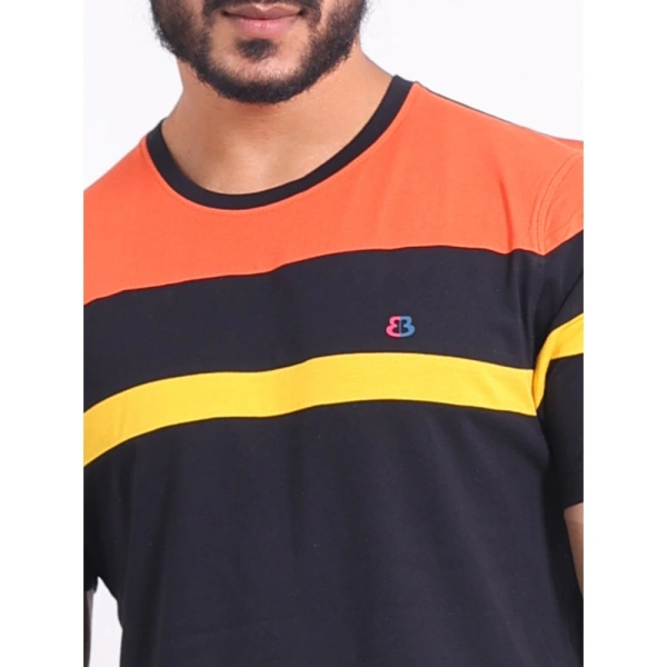 Men's Casual Cotton Printed Round Neck Half Sleeve T-Shirt (Black) - 2XL