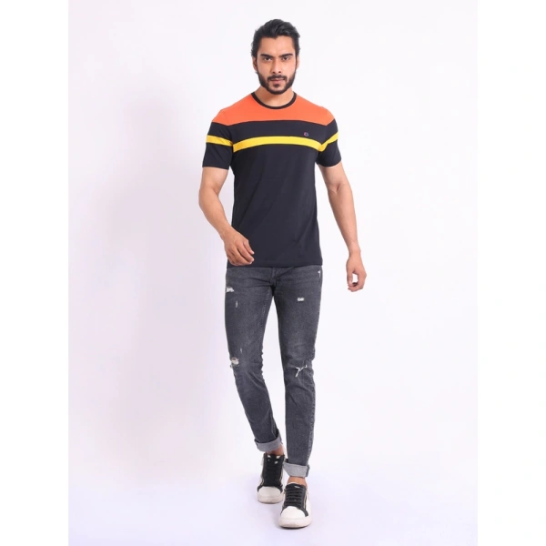 Men's Casual Cotton Printed Round Neck Half Sleeve T-Shirt (Black) - 2XL