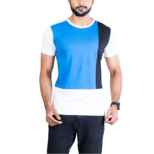 Men's Casual Cotton Printed Round Neck Half Sleeve T-Shirt (Blue) - 2XL
