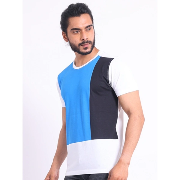 Men's Casual Cotton Printed Round Neck Half Sleeve T-Shirt (Blue) - 2XL