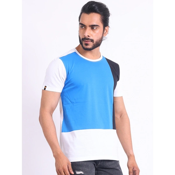 Men's Casual Cotton Printed Round Neck Half Sleeve T-Shirt (Blue) - 2XL