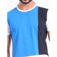 Men's Casual Cotton Printed Round Neck Half Sleeve T-Shirt (Blue) - 2XL