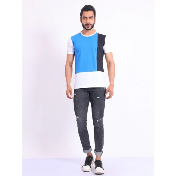 Men's Casual Cotton Printed Round Neck Half Sleeve T-Shirt (Blue) - 2XL