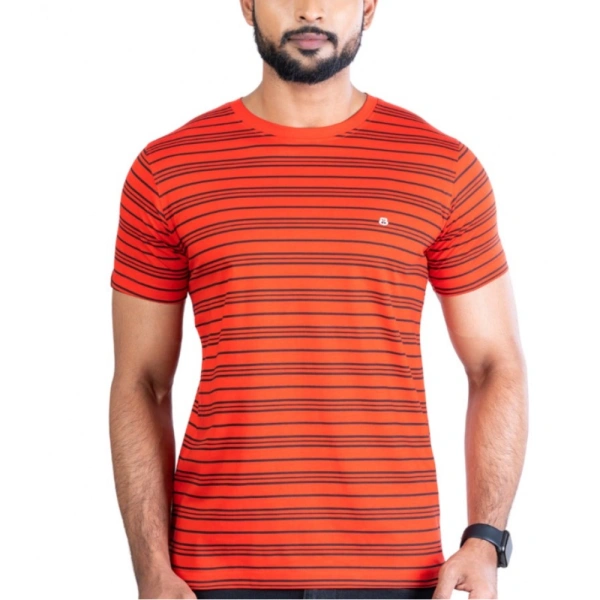 Men's Casual Cotton Printed Round Neck Half Sleeve T-Shirt (Red) - 2XL