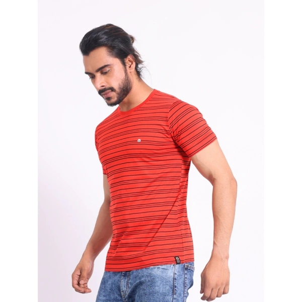 Men's Casual Cotton Printed Round Neck Half Sleeve T-Shirt (Red) - 2XL