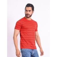 Men's Casual Cotton Printed Round Neck Half Sleeve T-Shirt (Red) - 2XL