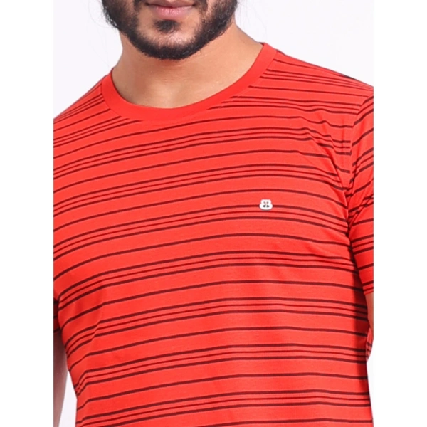 Men's Casual Cotton Printed Round Neck Half Sleeve T-Shirt (Red) - 2XL