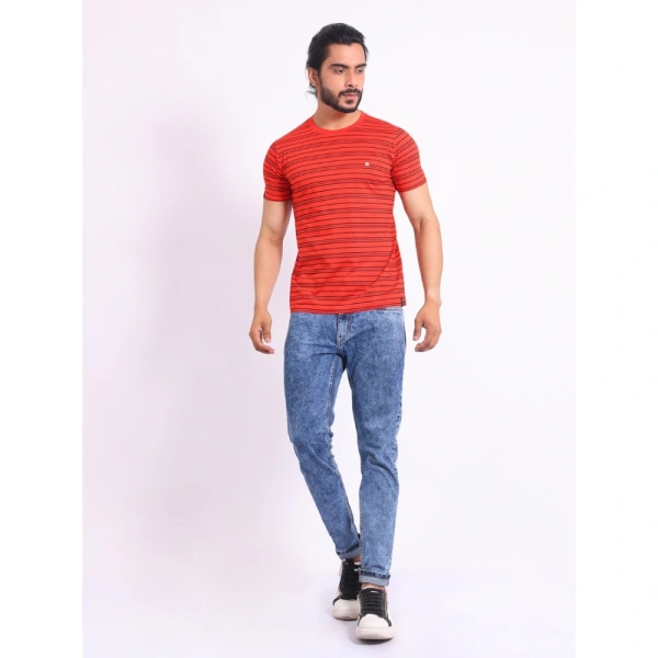 Men's Casual Cotton Printed Round Neck Half Sleeve T-Shirt (Red) - 2XL