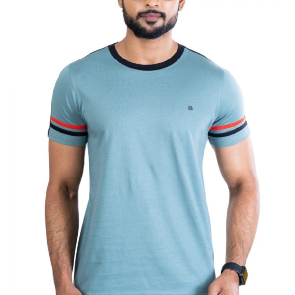 Men's Casual Cotton Printed Round Neck Half Sleeve T-Shirt (Grey) - 2XL