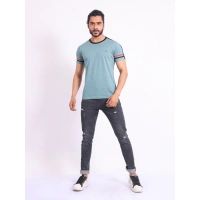 Men's Casual Cotton Printed Round Neck Half Sleeve T-Shirt (Grey) - 2XL