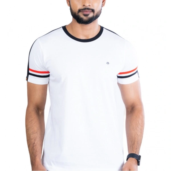 Men's Casual Cotton Printed Round Neck Half Sleeve T-Shirt (White) - 2XL