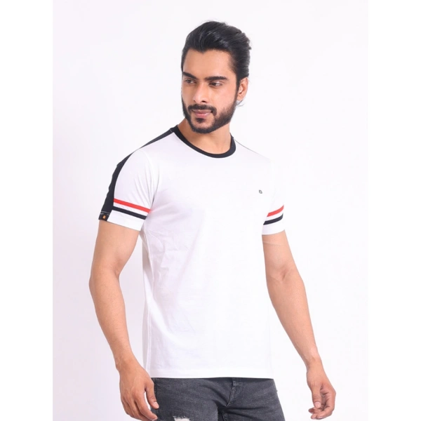 Men's Casual Cotton Printed Round Neck Half Sleeve T-Shirt (White) - 2XL