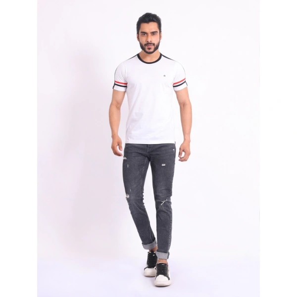 Men's Casual Cotton Printed Round Neck Half Sleeve T-Shirt (White) - 2XL