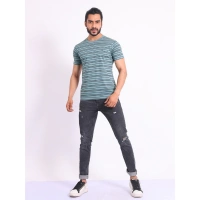 Men's Casual Cotton Printed Round Neck Half Sleeve T-Shirt (Gery) - XL