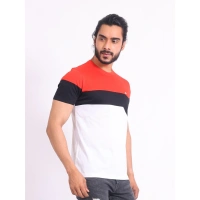 Men's Casual Cotton Printed Round Neck Half Sleeve T-Shirt (Red) - 2XL