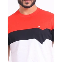 Men's Casual Cotton Printed Round Neck Half Sleeve T-Shirt (Red) - 2XL
