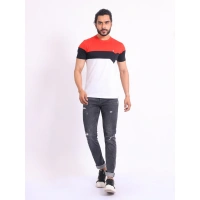 Men's Casual Cotton Printed Round Neck Half Sleeve T-Shirt (Red) - 2XL