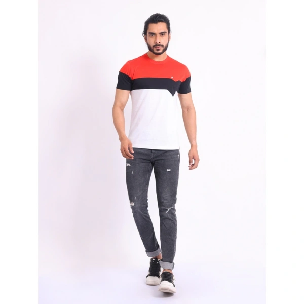 Men's Casual Cotton Printed Round Neck Half Sleeve T-Shirt (Red) - 2XL