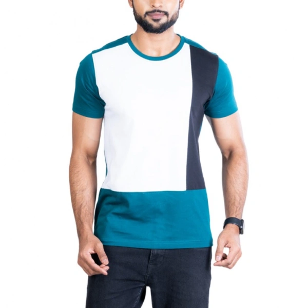 Men's Casual Cotton Printed Round Neck Half Sleeve T-Shirt (Green) - M