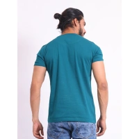 Men's Casual Cotton Printed Round Neck Half Sleeve T-Shirt (Green) - M