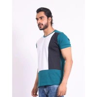 Men's Casual Cotton Printed Round Neck Half Sleeve T-Shirt (Green) - M