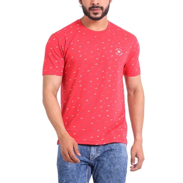 Men's Casual Cotton Printed Round Neck Half Sleeve T-Shirt (Red) - XL