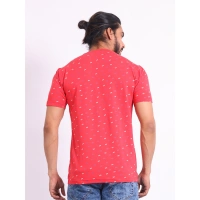 Men's Casual Cotton Printed Round Neck Half Sleeve T-Shirt (Red) - XL