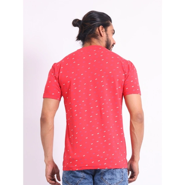 Men's Casual Cotton Printed Round Neck Half Sleeve T-Shirt (Red) - XL