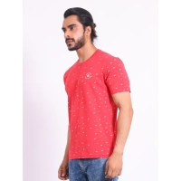 Men's Casual Cotton Printed Round Neck Half Sleeve T-Shirt (Red) - XL