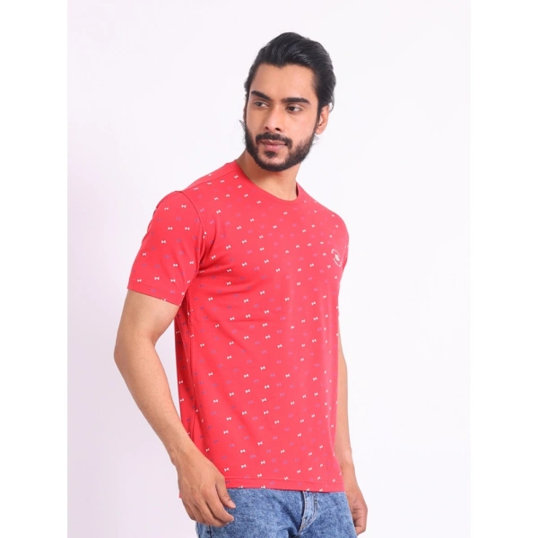 Men's Casual Cotton Printed Round Neck Half Sleeve T-Shirt (Red) - XL