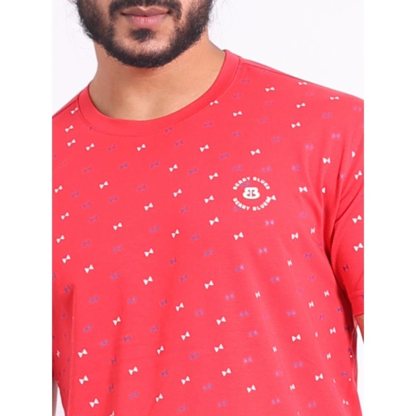 Men's Casual Cotton Printed Round Neck Half Sleeve T-Shirt (Red) - XL