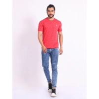 Men's Casual Cotton Printed Round Neck Half Sleeve T-Shirt (Red) - XL