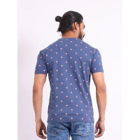 Men's Casual Cotton Printed Round Neck Half Sleeve T-Shirt (Blue) - XL