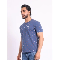 Men's Casual Cotton Printed Round Neck Half Sleeve T-Shirt (Blue) - XL