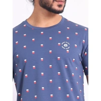 Men's Casual Cotton Printed Round Neck Half Sleeve T-Shirt (Blue) - XL