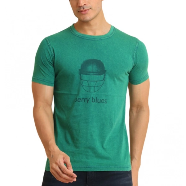 Men's Casual Cotton Printed Round Neck Half Sleeve T-Shirt (Green) - L