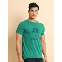 Men's Casual Cotton Printed Round Neck Half Sleeve T-Shirt (Green) - L